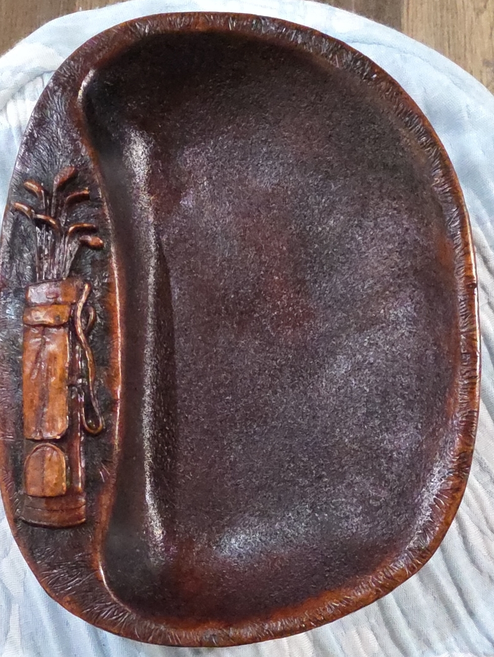 Source Unknown Brown Carved Golf Bag Trinket Dish